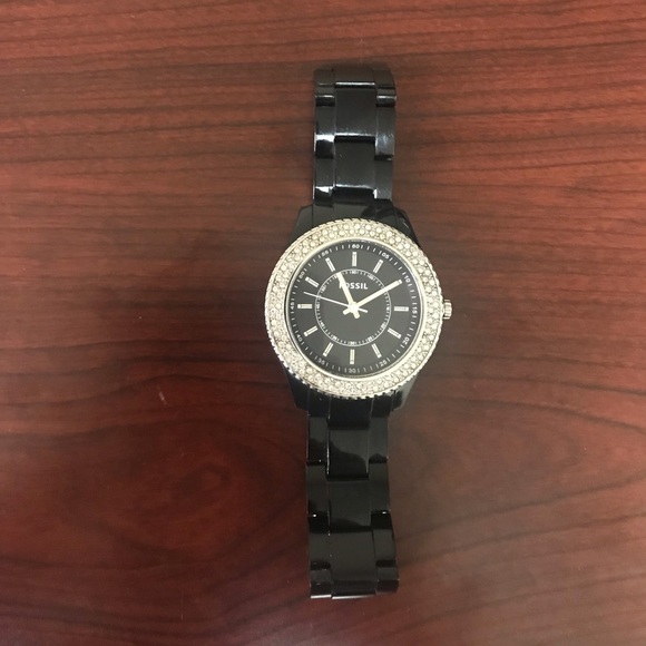 Black Fossil Watch with Diamond Detail - Picture 1 of 3
